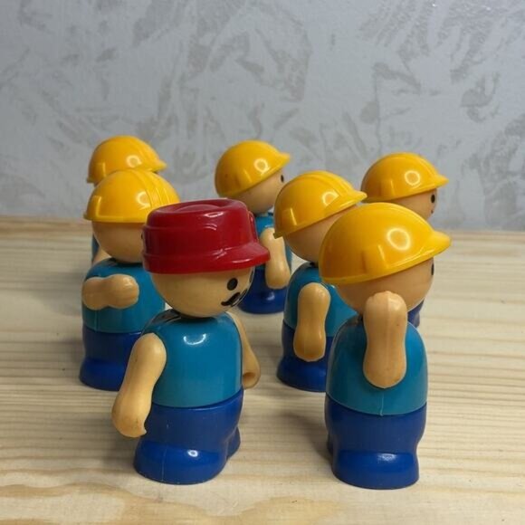 Vintage Playskool Lil Playmates Lot of 7 Construction Workers Blue Yellow Red - Picture 3 of 9